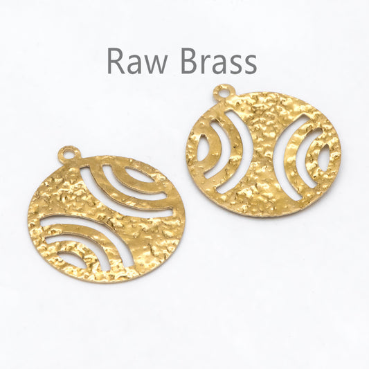 10pcs Raw Brass Round Charm Pendants 23x20mm, Brass Findings Wholesale (RB-231)