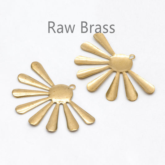 10pcs Raw Brass Flower Charm Pendants 29.5x44mm, Brass Findings Wholesale (RB-233)