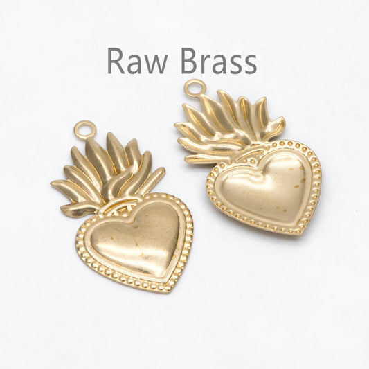 10pcs Raw Brass Heart Charm Pendants 37.5x21mm, Brass Findings Wholesale (RB-245)