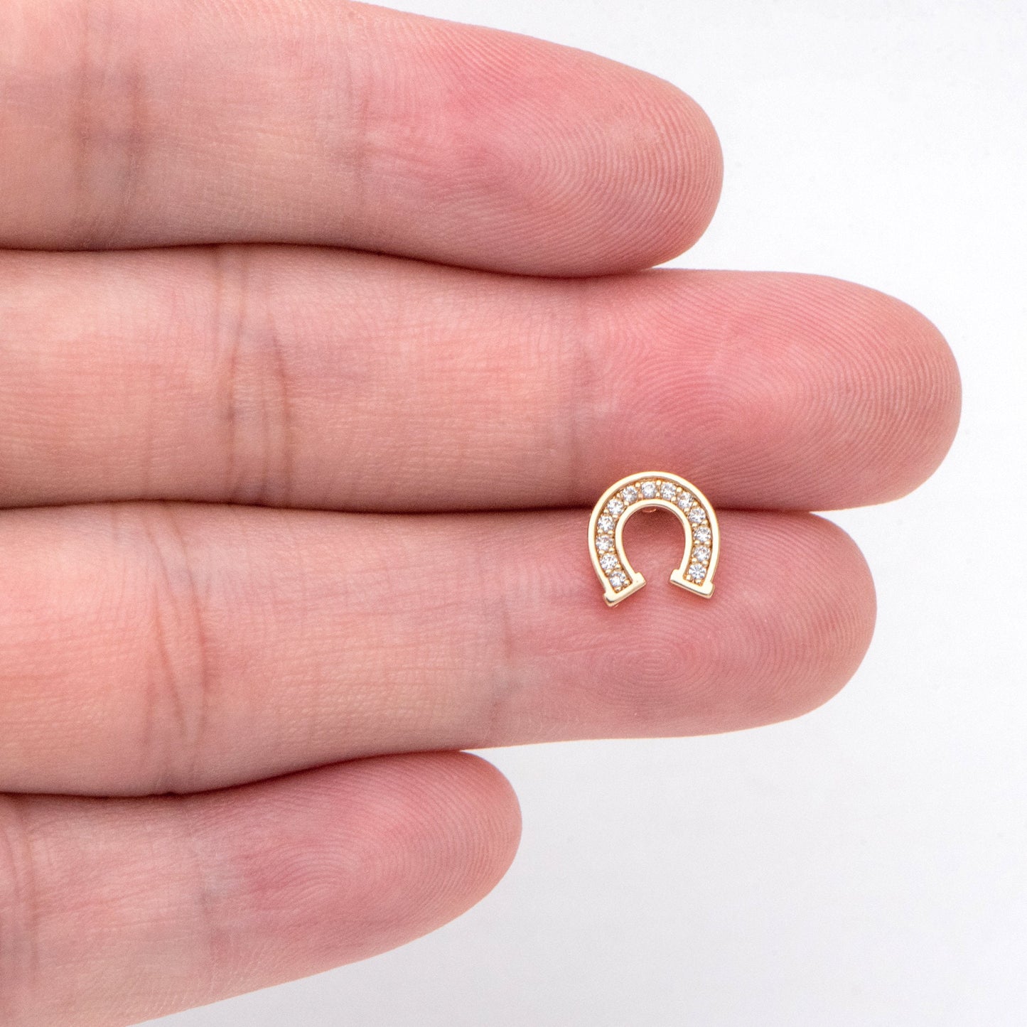 4pcs CZ Pave Horseshoe Ear Posts 8x8mm, Gold Plated Brass U Shaped Stud Earrings (#GB-3018)