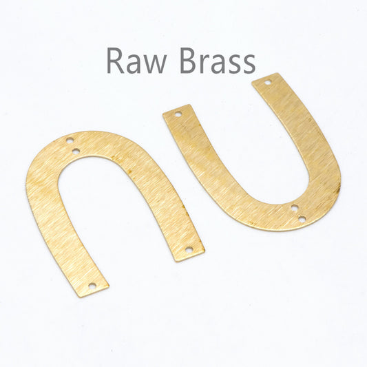 10pcs Raw Brass Brushed U Shaped Connectors With 4 Holes, Brass Findings Wholesale (RB-207)