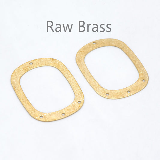 10pcs Raw Brass Rectangle Charms 36x27mm, Geometric Multi Hole Connectors (RB-208)