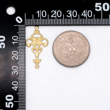 10pcs Raw Brass Filigree Charm Pendants 28.5x15mm, Brass Findings Wholesale (RB-215)
