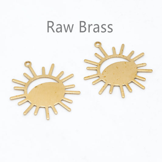 10pcs Raw Brass Sun Charm Pendants 25x23mm, Brass Findings Wholesale (RB-222)