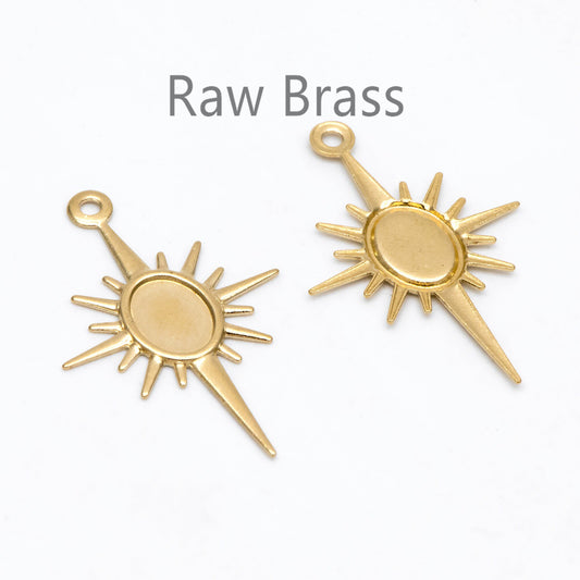 10pcs Raw Brass Sun Charm Pendants 30x19.5mm, Brass Findings Wholesale (RB-224)
