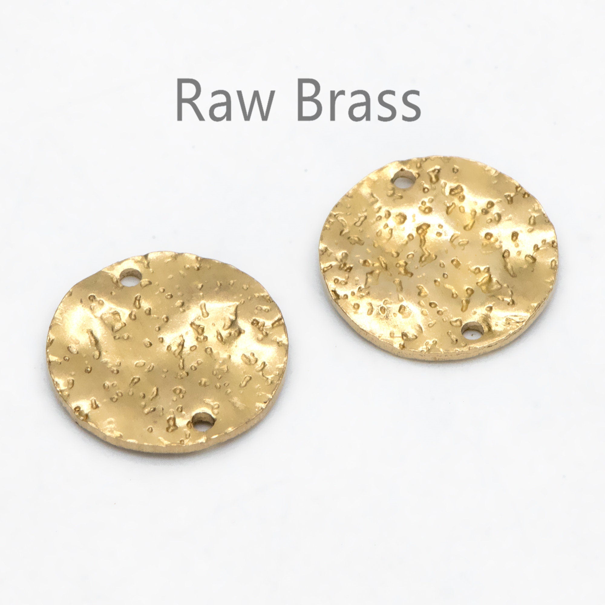 10pcs Raw Brass Hammered Round Connectors 13mm, Brass Circle Charm Pendants (RB-226)
