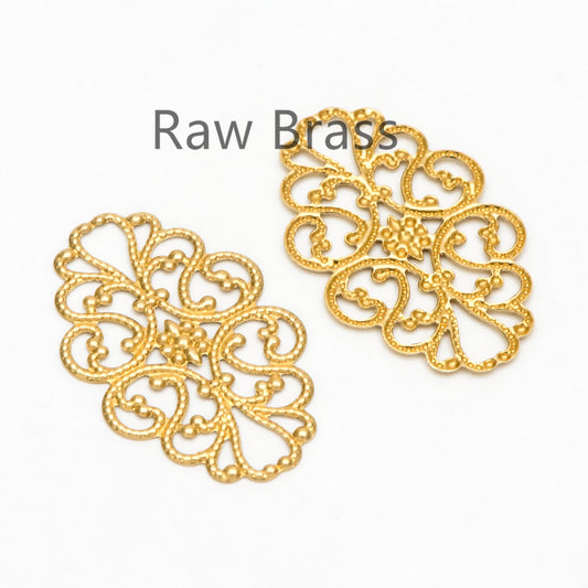 10pcs Raw Brass Filigree Charm Pendants 31.5x20mm, Brass Findings Wholesale (RB-197)