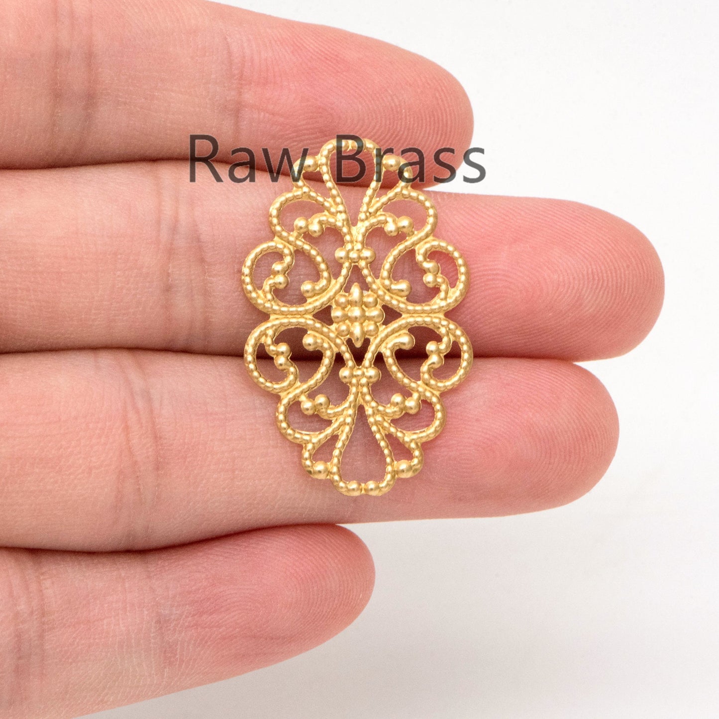 10pcs Raw Brass Filigree Charm Pendants 31.5x20mm, Brass Findings Wholesale (RB-197)