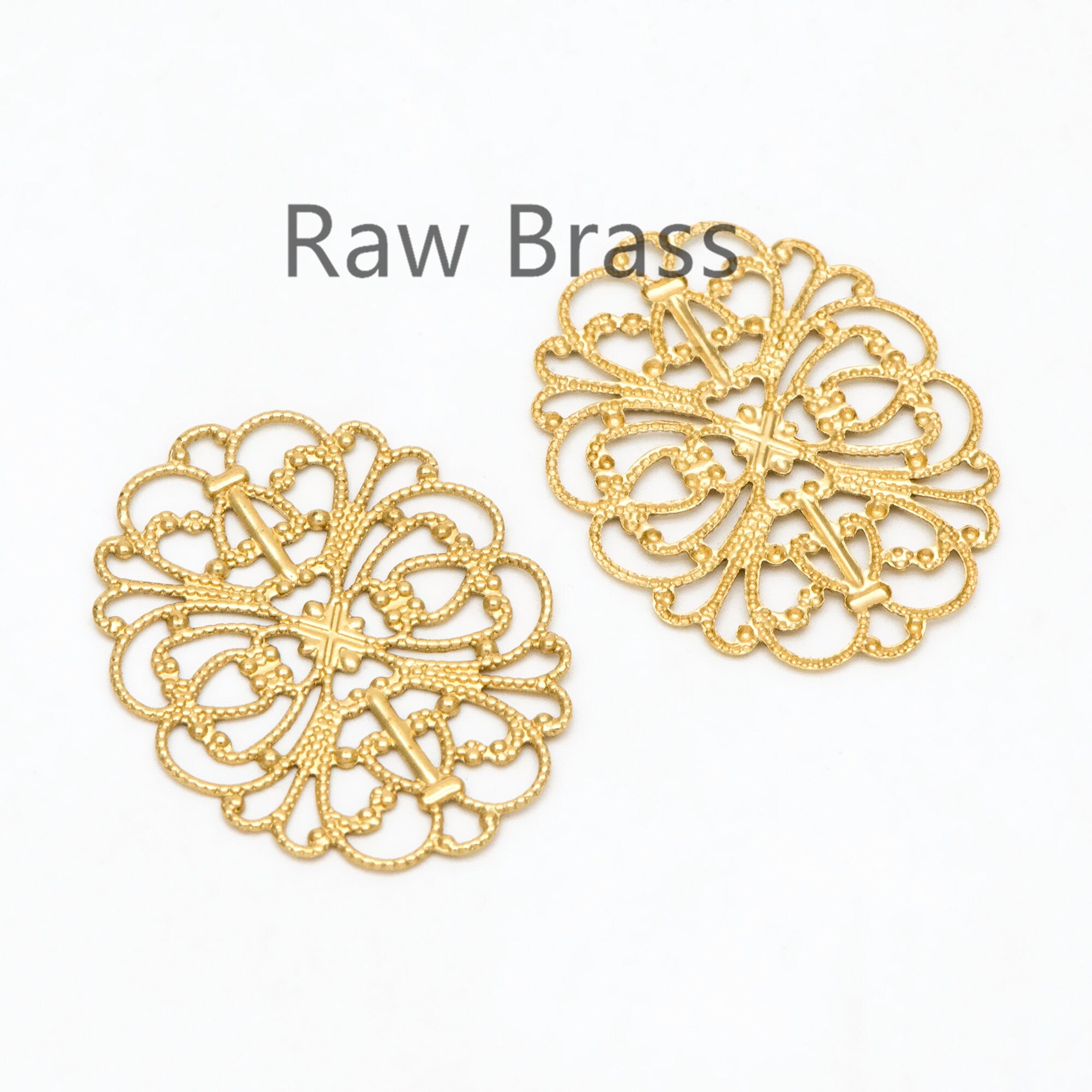 10pcs Raw Brass Filigree Charm Pendants 34x26mm, Brass Findings Wholesale (RB-198)