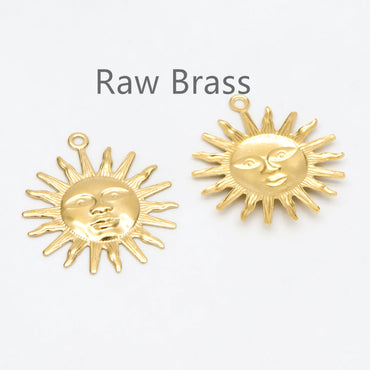 10pcs Raw Brass Sun Face Charm Pendants 25x22mm, Brass Findings Wholesale (RB-202)