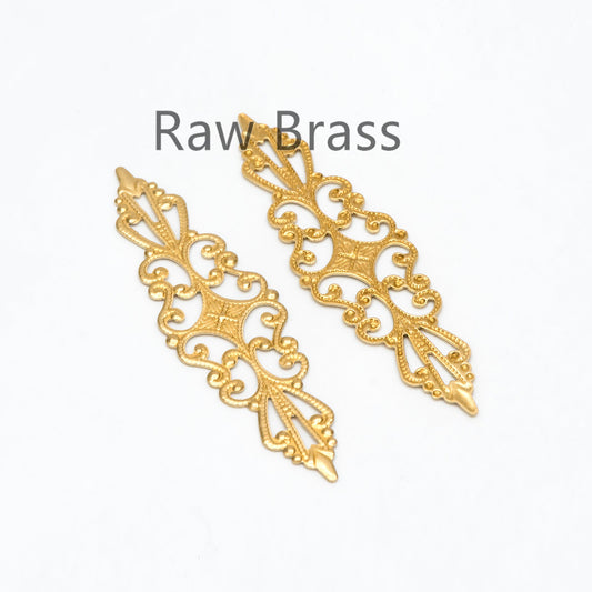 10pcs Raw Brass Stamping Filigree Flower Findings, Raw Brass Crafts, 57x16mm, Brass Findings Wholesale (RB-206)