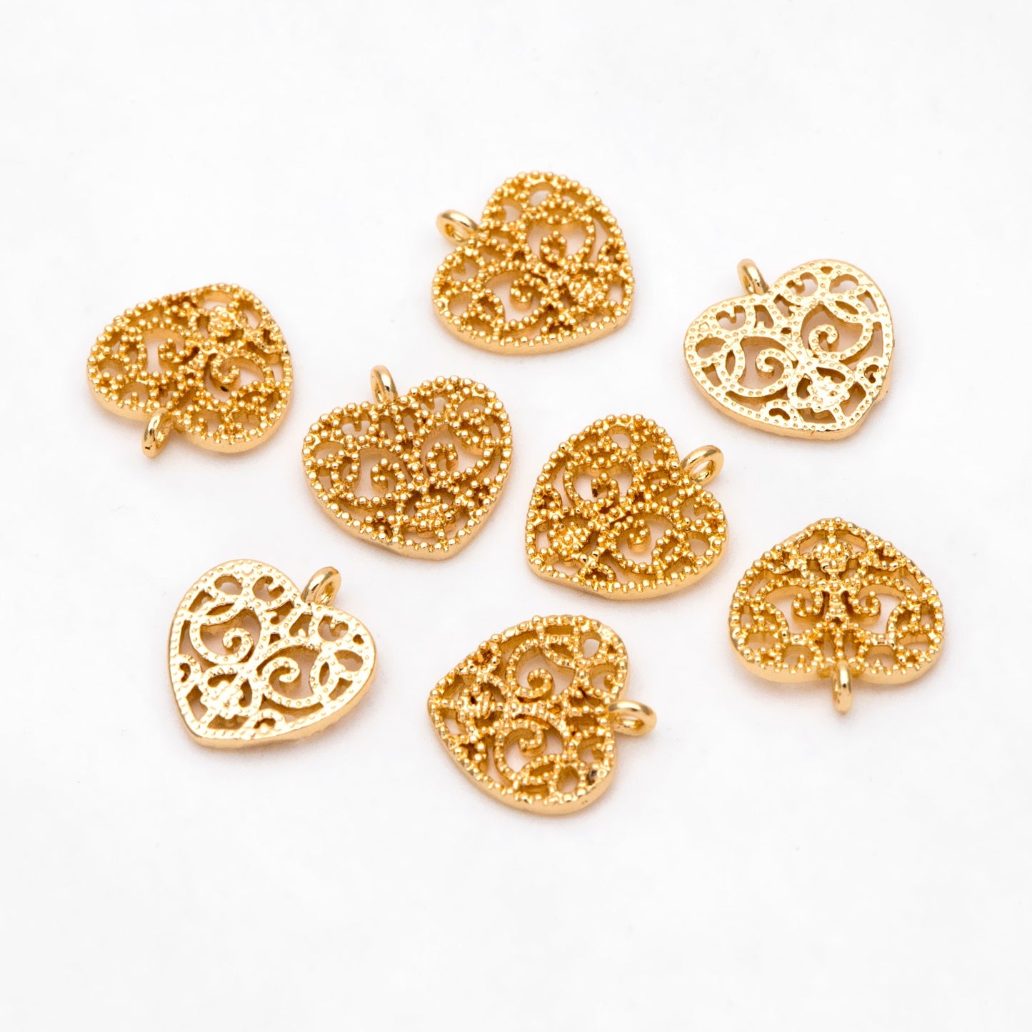 2pcs Gold plated Brass Heart Pendants 11x10mm, Filigree Hollow Pendants, Lead Nickel Free (GB-354)