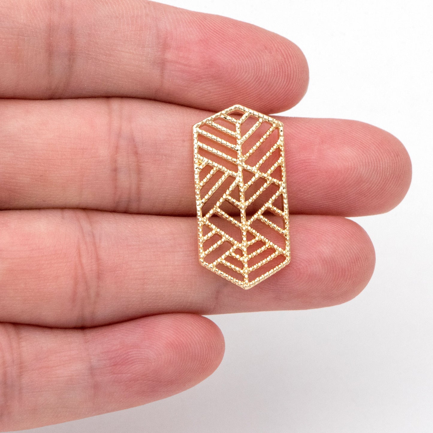 10pcs Gold Filigree Charm Pendants 28mm, 18K Gold plated Brass Geometric Connectors (GB-372)