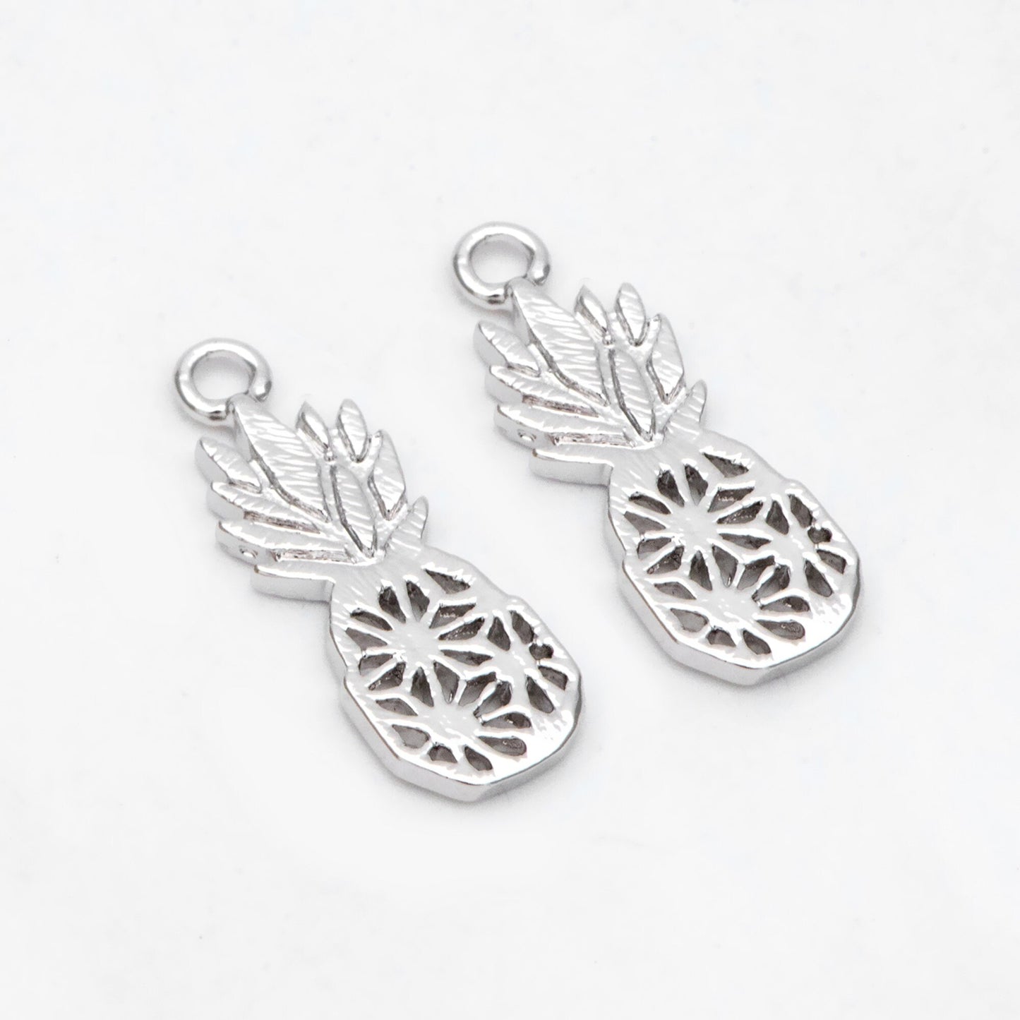 4pcs Gold /Silver Pineapple Charms 18x7mm, Real Gold/ Rhodium plated Brass, Lead Nickel Free (GB-4095-B)