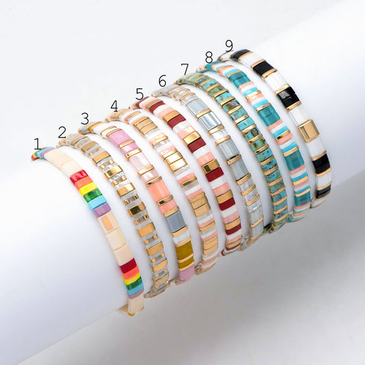 Tile Tila Bracelet, Crystal Beaded Bracelets, Rainbow Glass Bead Bracelets, Summer Jewelry, Beach Bracelets (RM-73)