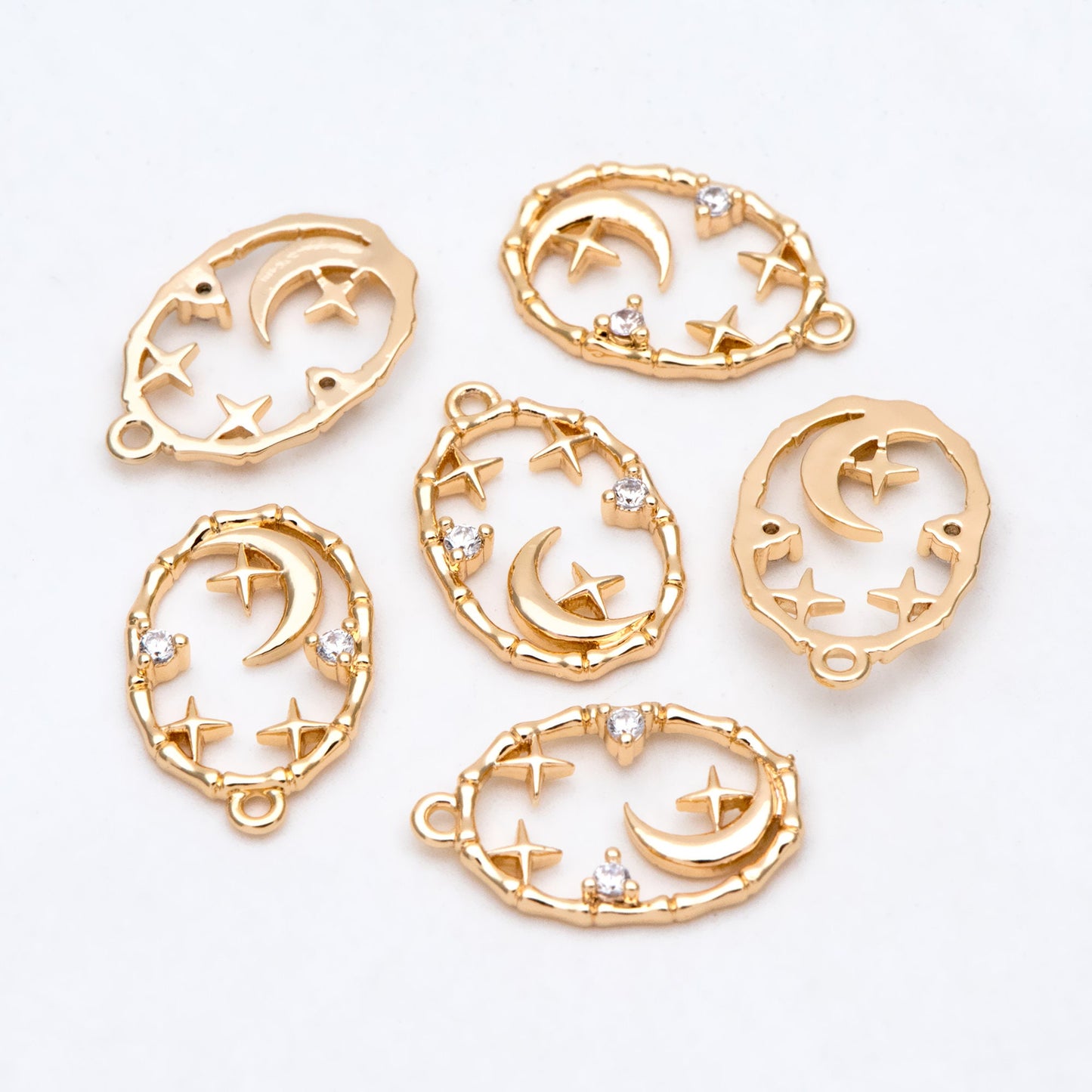 4pcs CZ Pave Gold Oval Moon Star Charms 16.5x11mm, Jewelry Making, Diy Material, Jewelry Supplies (GB-2433-J)