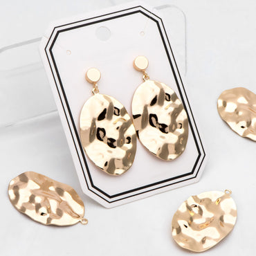 10pcs Hammered Oval Charms 37x23mm, Polished Gold plated Brass Disc Pendants (GB-402-G)