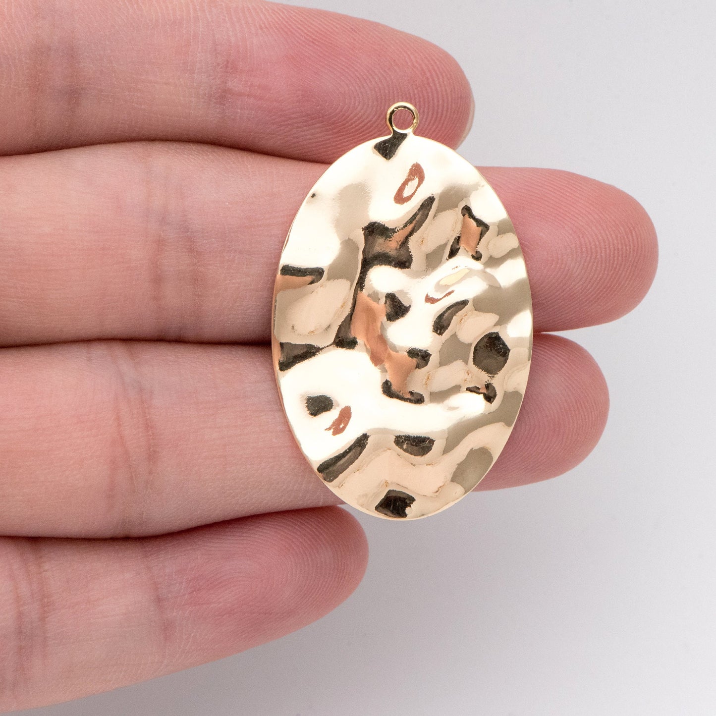 10pcs Hammered Oval Charms 37x23mm, Polished Gold plated Brass Disc Pendants (GB-402-G)