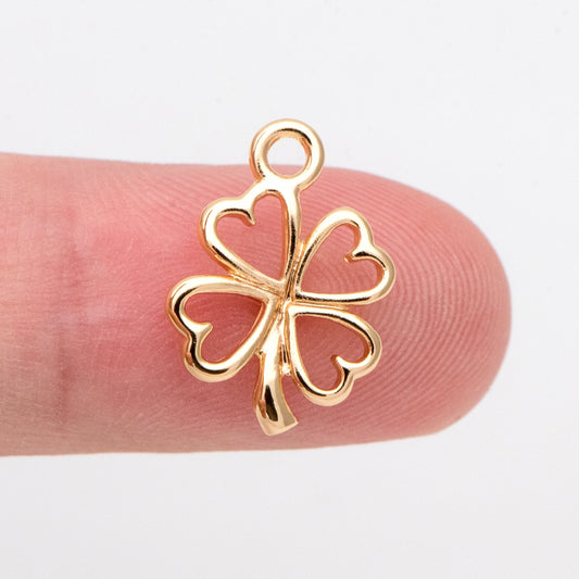 4pcs Gold Four Leaf Clover Charms 17mm, Real Gold plated Brass Clover Pendants (GB-321-M)