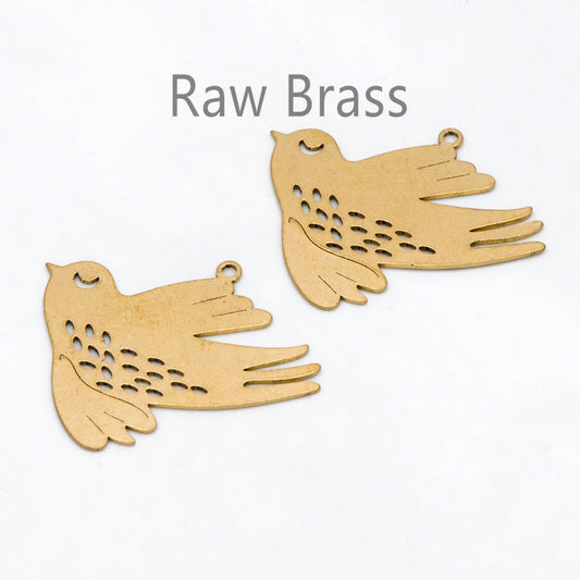10pcs Raw Brass Bird Charm Pendants 25x30mm, Brass Findings Wholesale (RB-261)
