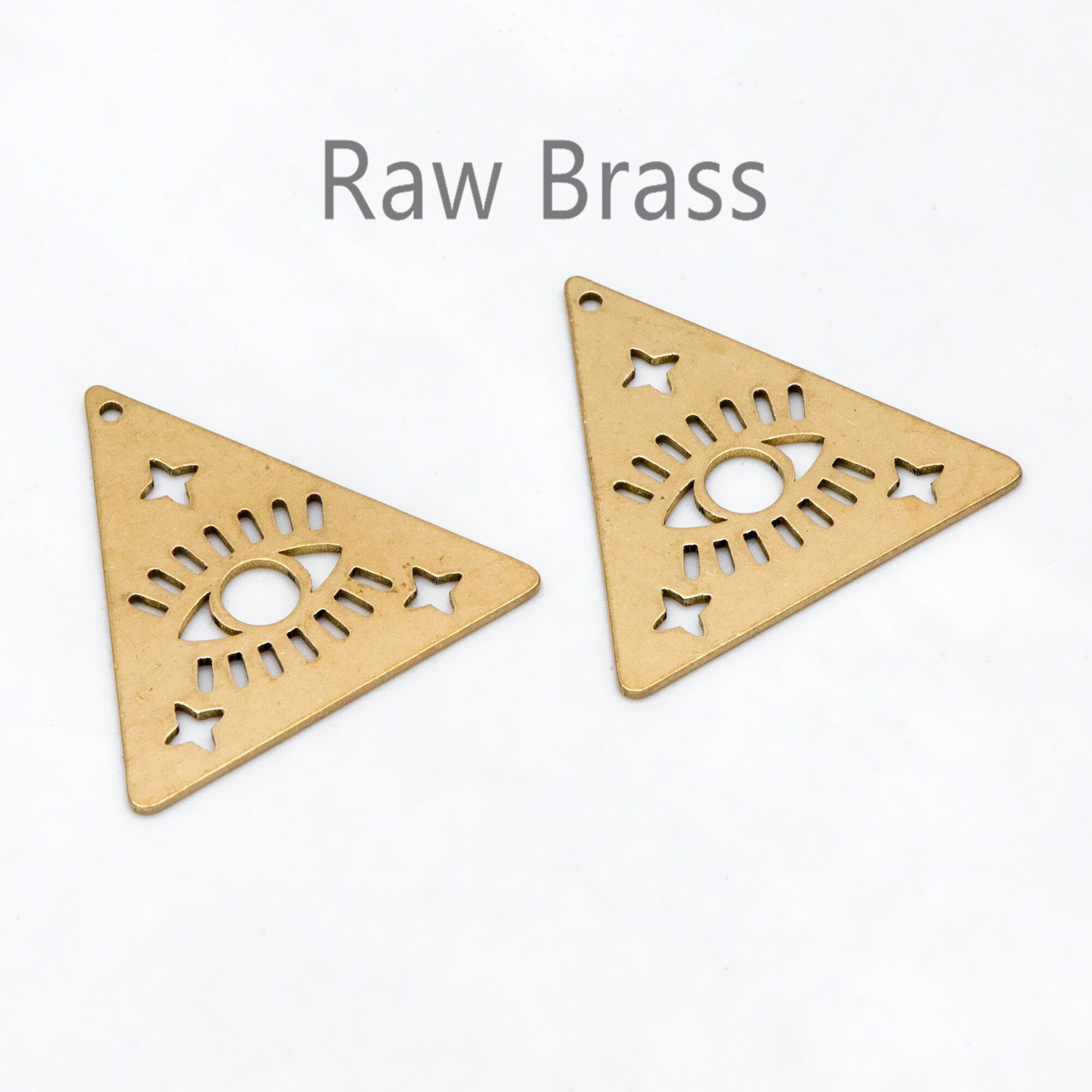 10pcs Raw Brass Evil Eye Charms, Brass Triangle Pendant Wholesale (RB-264)