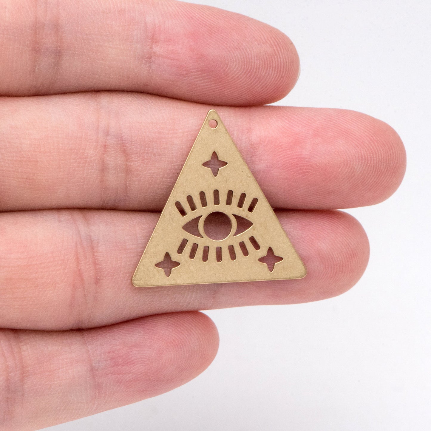 10pcs Raw Brass Evil Eye Charms, Brass Triangle Pendant Wholesale (RB-264)