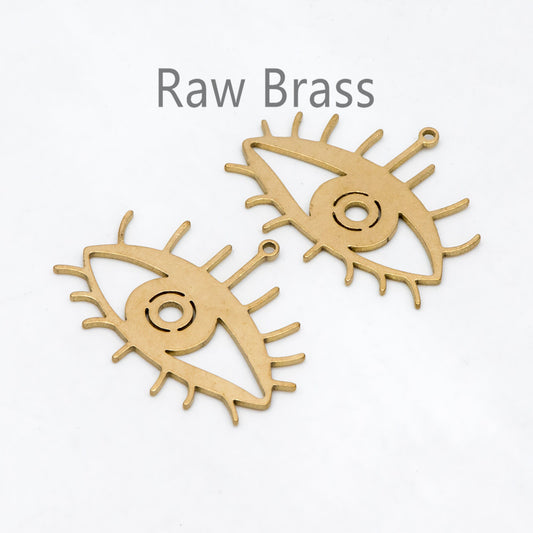 10pcs Raw Brass Evil Eye Charm Pendants 24.5x10.5mm, Brass Findings Wholesale (RB-268)