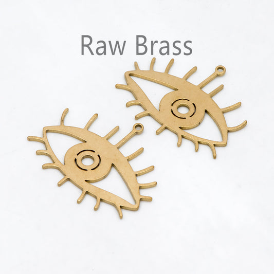 10pcs Raw Brass Evil Eye Charm Pendants 24.5x10.5mm, Brass Findings Wholesale (RB-268)