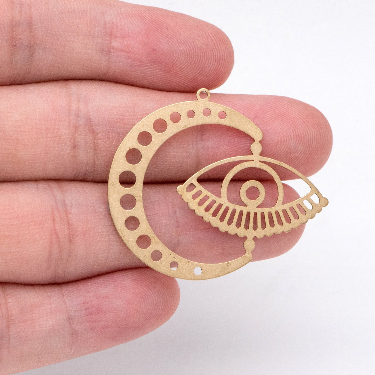 10pcs Raw Brass Moon and Evil Eye Charm Pendants 32x38mm, Brass Findings Wholesale (RB-273)