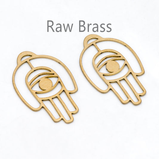 10pcs Raw Brass Hamsa Hand Charm Pendants 30x18mm, Brass Findings Wholesale (RB-275)