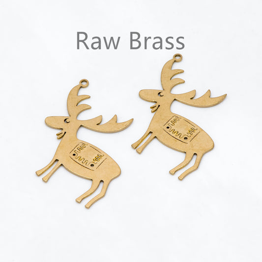 10pcs Raw Brass Reindeer Charm, Elk Pendant, 29x26mm, Brass Findings Wholesale (RB-260)