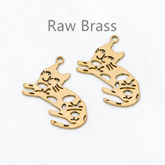 10pcs Raw Brass Cat Charm Pendants 15x21.5mm, Brass Findings Wholesale (RB-284)