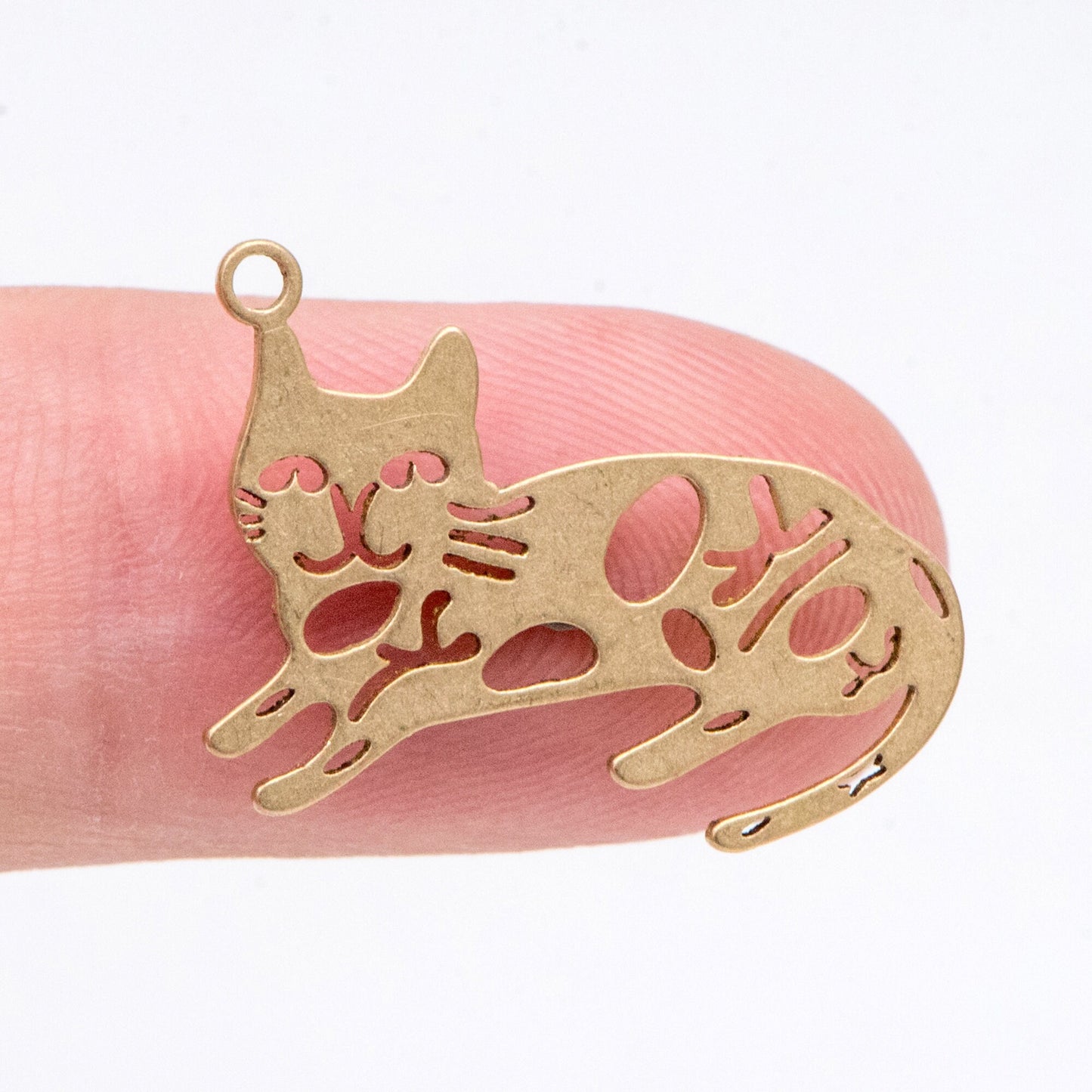 10pcs Raw Brass Cat Charm Pendants 15x21.5mm, Brass Findings Wholesale (RB-284)