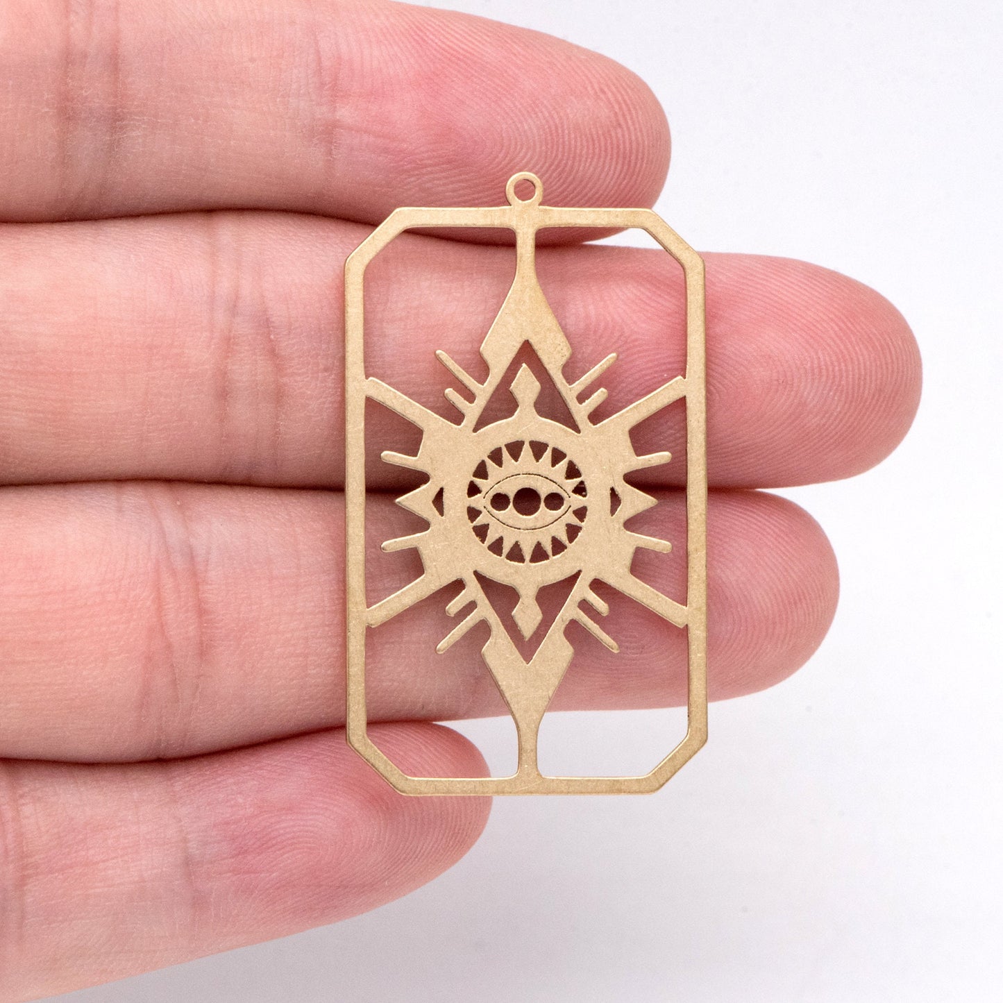 10pcs Raw Brass Evil Eye Rectangle Charm Pendants, Brass Findings Wholesale (RB-294)