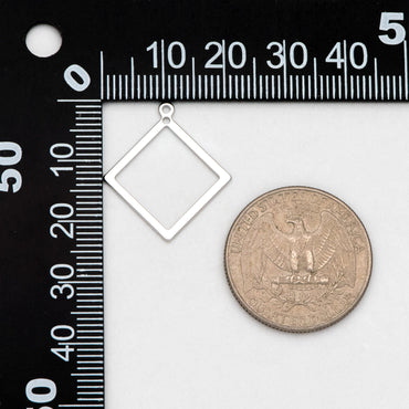 10pcs Gold/ Silver tone Square Pendants, Gold/ Rhodium plated Brass Rhombus Link Charms, Wired Geometric Hoops (GB-3047)