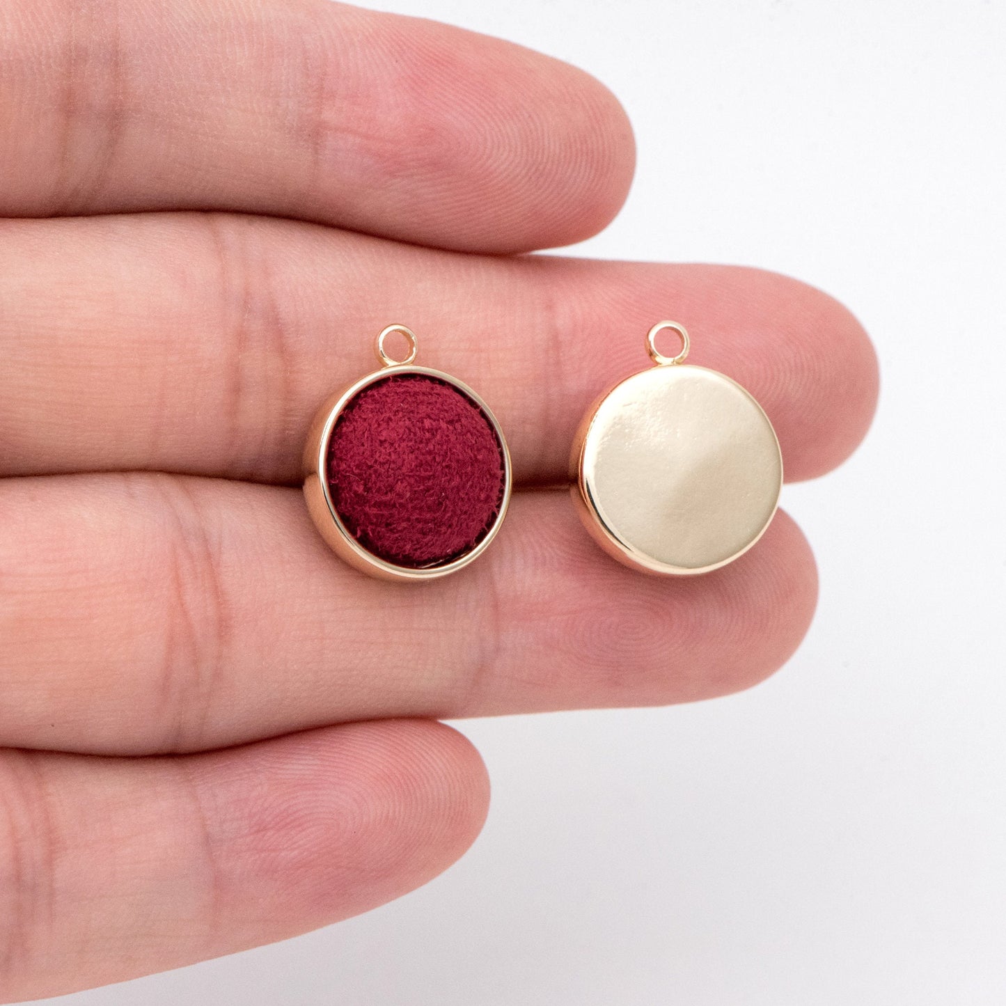 10pcs Gold Bezel Setting with Fabric Half Split Ball, Gold plated Brass Cabochon Earring Charm (GB-3048)