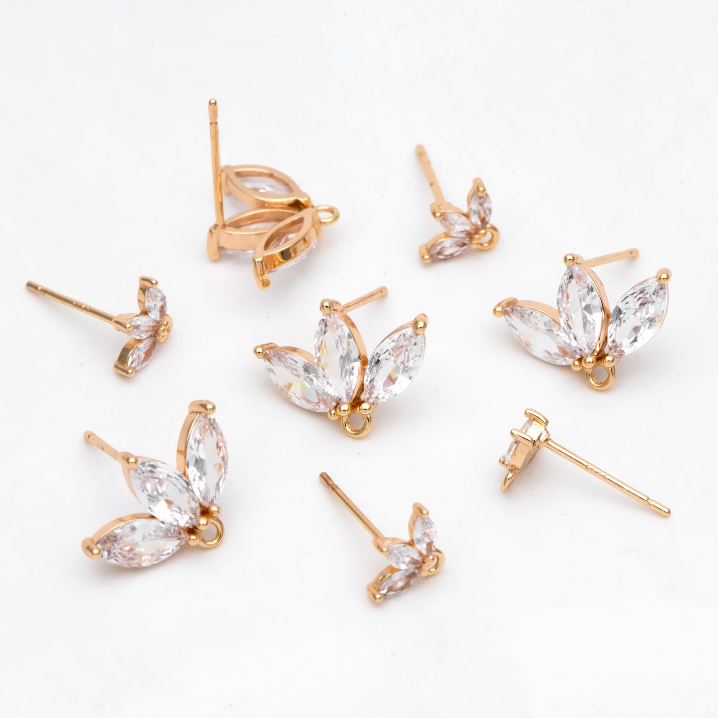 4pcs CZ Pave Leaf Earring, Flower Ear Posts, Dainty Earrings, Jewelry Making, Diy Material, Jewelry Supplies (#GB-3063)