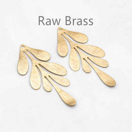 10pcs Raw Brass Brushed Leaf Charm Pendants 62x28mm, Brass Findings Wholesale (RB-299)