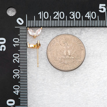 4pcs CZ Pave Gold Leaf Ear Posts, Gold Plated Brass, Jewelry Supplies (GB-3369-C)