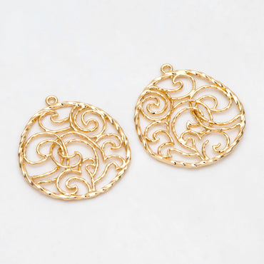 10pcs Gold Wave Teardrop Charms 30x25mm, 18K Gold plated Brass, Filigree Drop Pendants (GB-890-G)