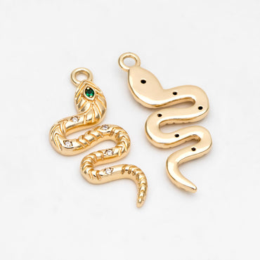 4pcs CZ Pave Snake Charm, 18K Gold Plated Brass, Snake Necklace, Snake Jewelry Snake Pendant (GB-2756-I)