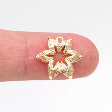 10pcs Gold plated Brass Leaf Connector Charms 14mm, Lead Nickel Free (GB-4391-C)