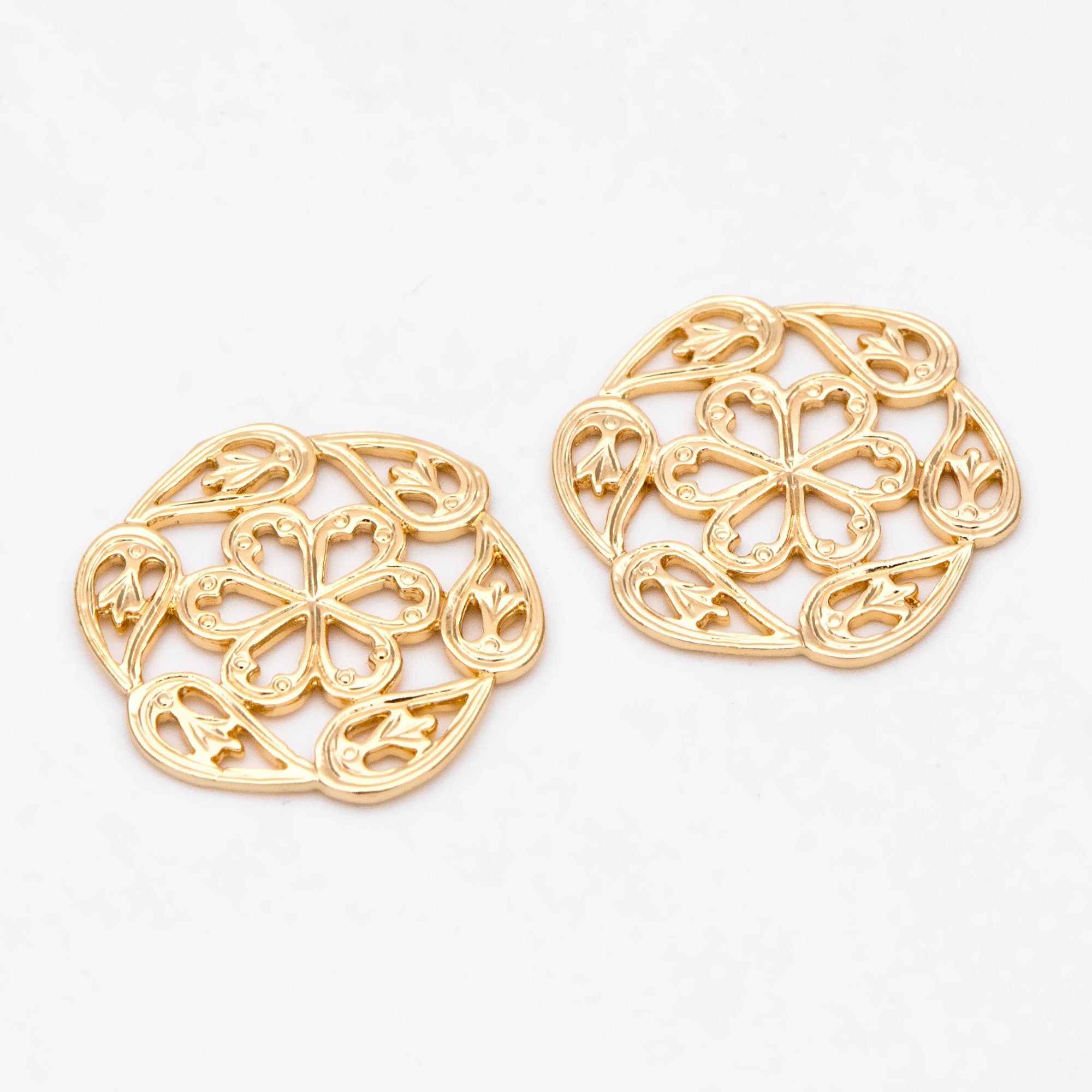 10pcs Gold plated Brass Filigree Flower Charm Pendants 19mm, Jewelry Making, Diy Material, Jewelry Supplies (GB-3096)