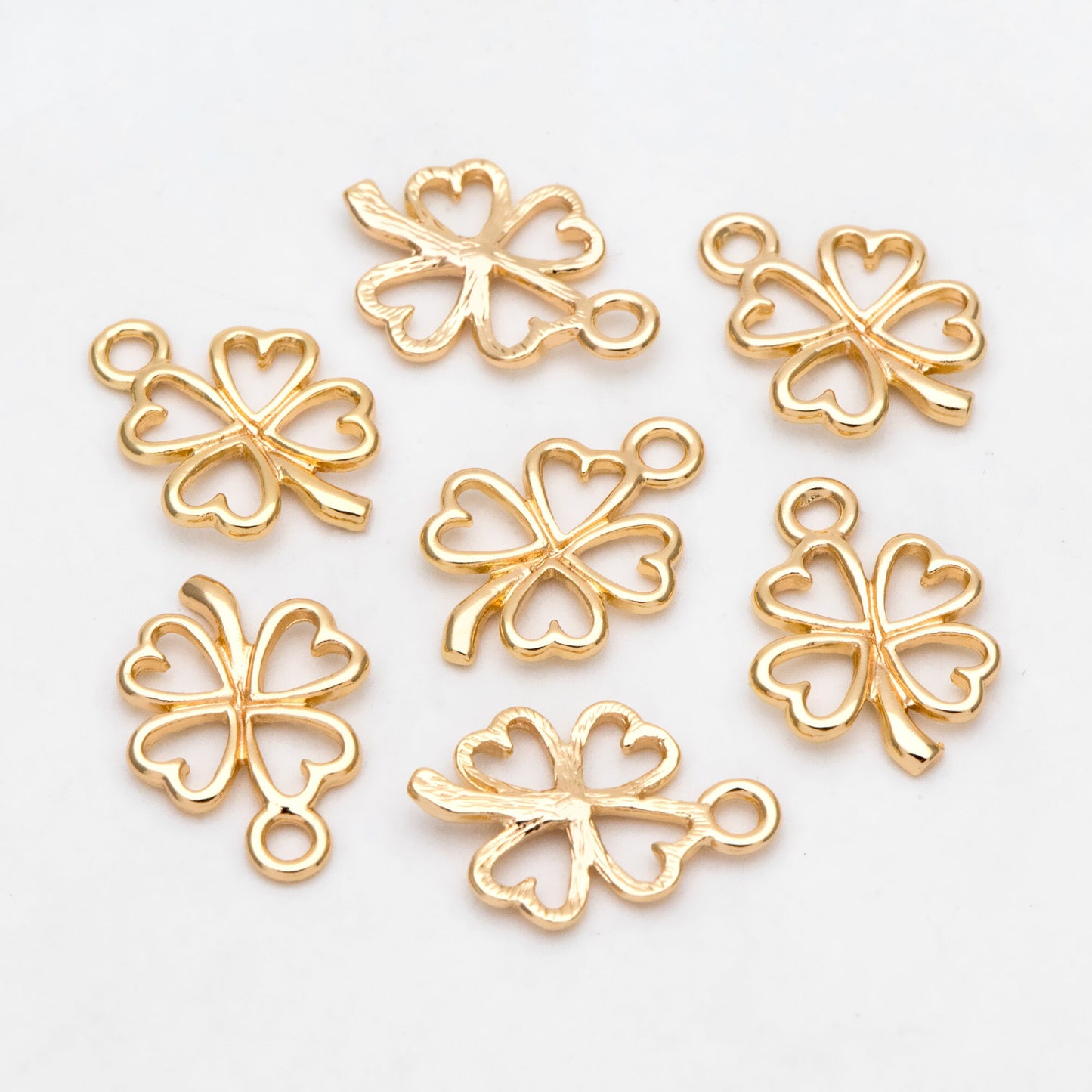 4pcs Gold Four Leaf Clover Charms 17mm, Real Gold plated Brass Clover Pendants (GB-321-M)