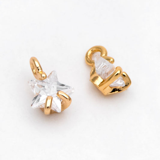 10pcs CZ Pave Gold/ Silver Star Charm Pendants 5mm, Real Gold/ Rhodium plated Brass, Color Not Easily Tarnish (GB-162-B)