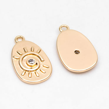 4pcs CZ Pave Gold Sun Charms 17.5x10.5mm, 18K Gold plated Brass, Sun Pendants (GB-1311-M)