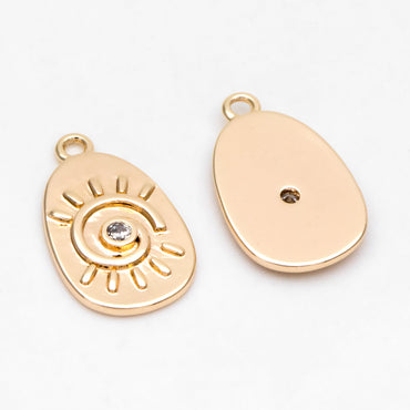 4pcs CZ Pave Gold Sun Charms 17.5x10.5mm, 18K Gold plated Brass, Sun Pendants (GB-1311-M)