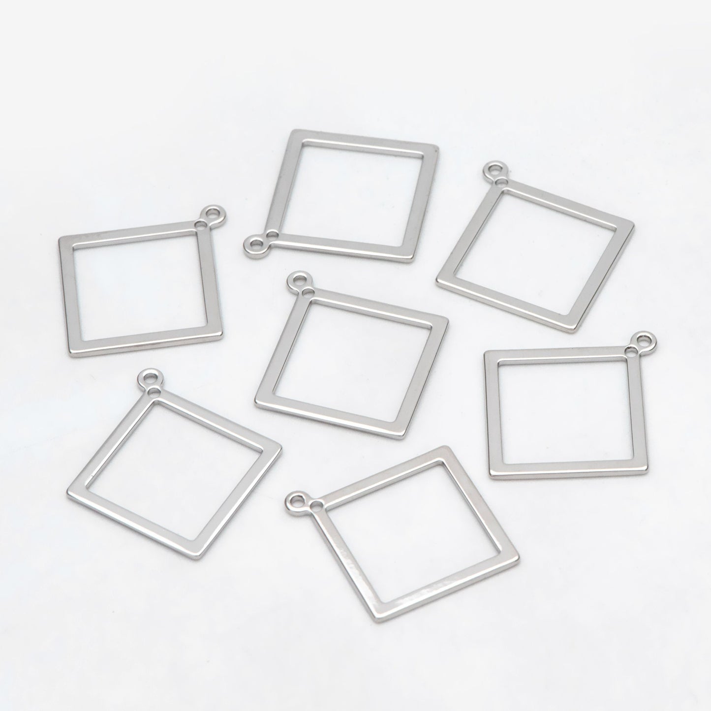 10pcs Gold/ Silver tone Square Pendants, Gold/ Rhodium plated Brass Rhombus Link Charms, Wired Geometric Hoops (GB-3047)
