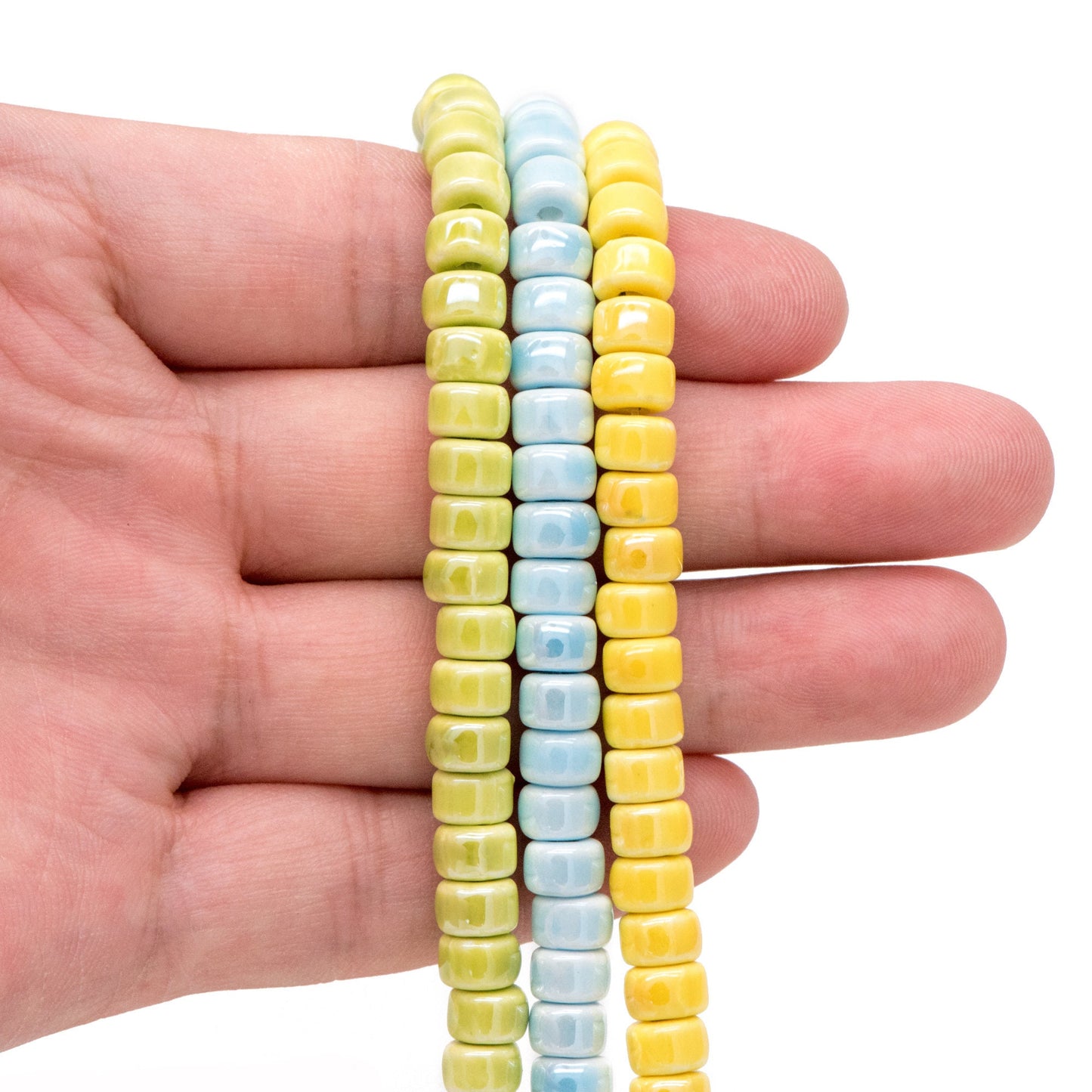 60pcs Ceramic Cylinder Rondelle Beads, 6x4mm, Shiny Glossy Glazed Ceramic Porcelain Beads, Jewelry Making DIY Crafts (TC-165)