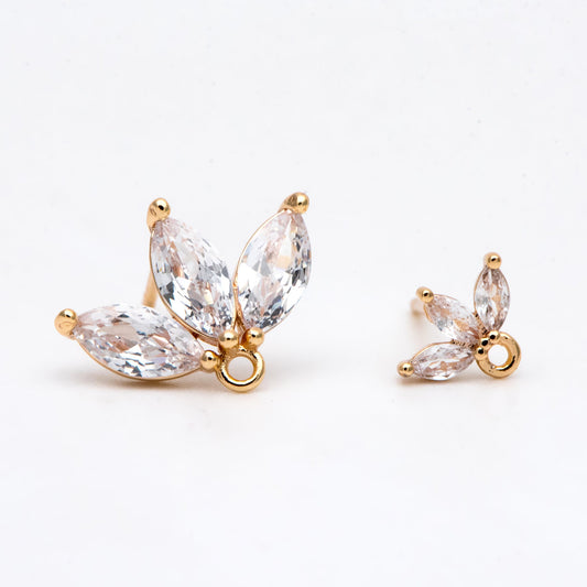 4pcs CZ Pave Leaf Earring, Flower Ear Posts, Dainty Earrings, Jewelry Making, Diy Material, Jewelry Supplies (#GB-3063)